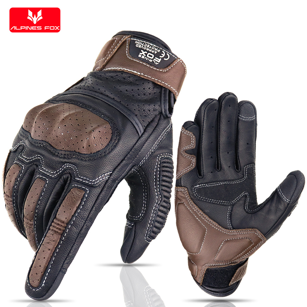 Motorcycle Gear Fox - Vintage Hakiki Deri Motosiklet Eldivenleri Yazlık